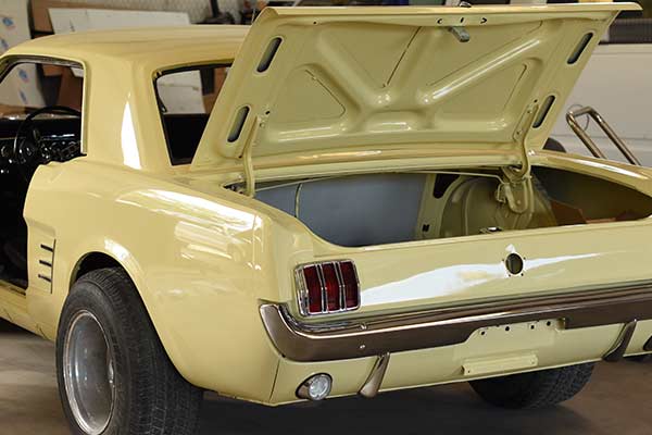 Trunk area of restored Ford Mustang